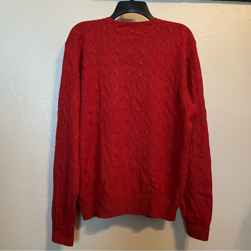 POLO RALPH LAUREN x Vintage 100% Silk Cable Knit Crew Sweater Red Heather Sz L - Picture 4 of 8
